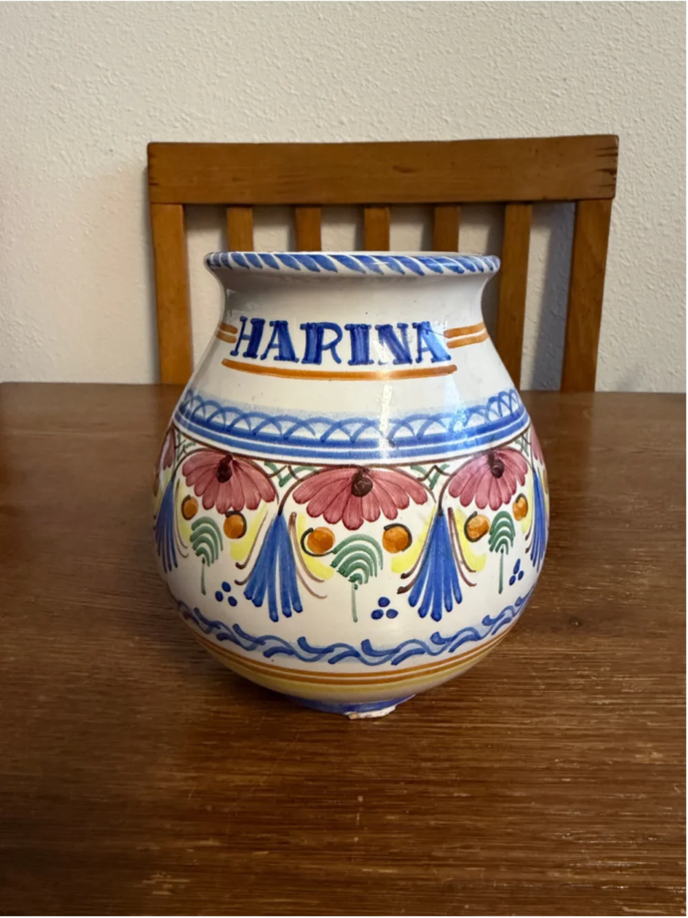 Vintage A.H. Puente Harina Flour Jar Hand Painted Spanish Pottery Ceramic Kitche